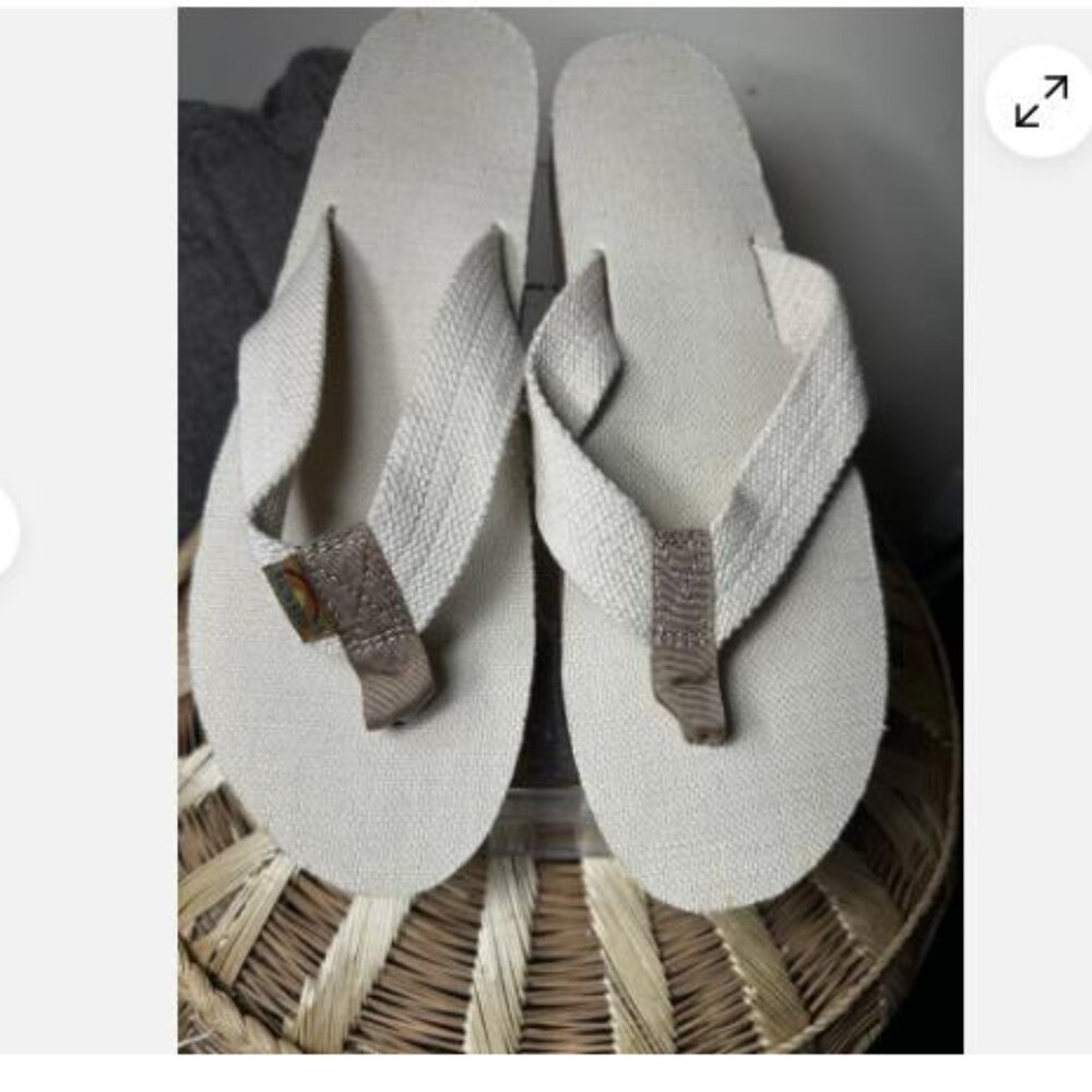 Rainbow Sandals Womens Sz 10 Flip Flop Thong Flats Comfort Beige Fabric Slip On - Picture 2 of 9